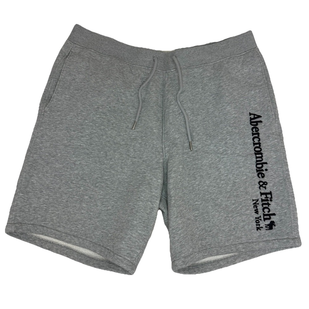 Abercrombie & Fitch AF Men's Soft Fleece Shorts XL Gray Navy Raised Logo Pockets